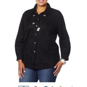 WynneLayers Stretch Faux Suede Shirt Jacket 763-870 Black Size Large